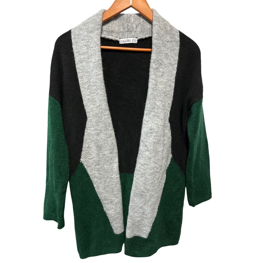 Gallery Soft Open Front Cardigan Green Black Gray Women's Small 6/8‎